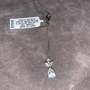Genuine Aqua and White Sapphire Necklace